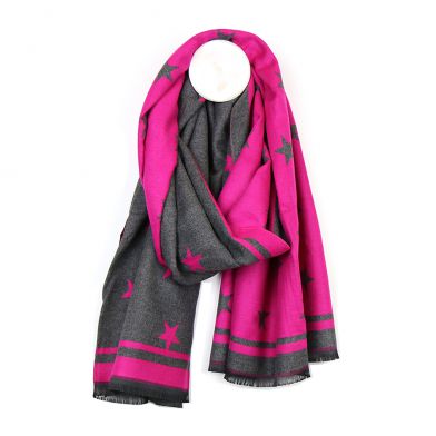 Bright Pink & Dark Grey, Soft, Reversible Star Scarf by Peace of Mind